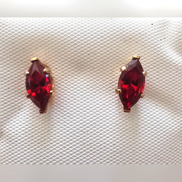 Marquis cut faux ruby red and gold stud  earrings, holiday, formal, minimalist - Picture 1 of 10